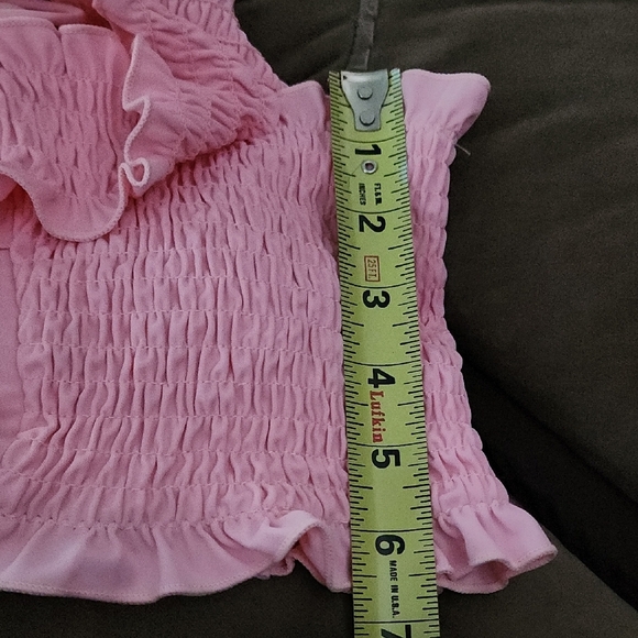 BUNDLE 2 Pink tops! Ruffled Lace-Up Crop Top And Satin Type Other - Picture 5 of 9
